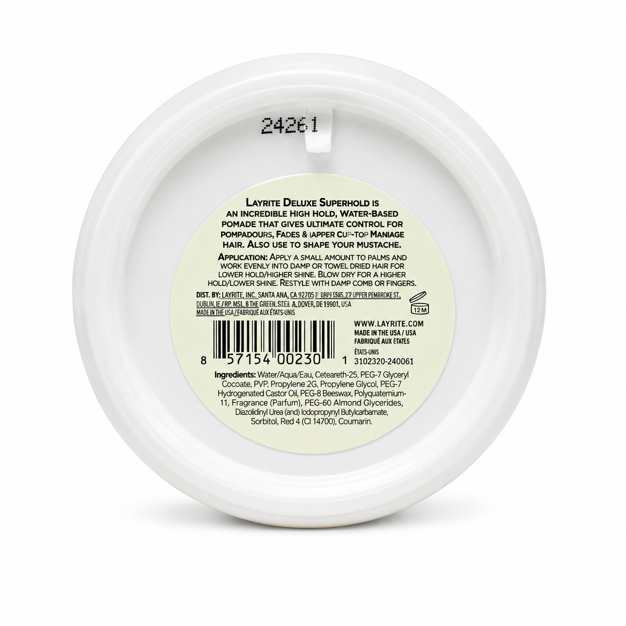 Layrite Superhold Pomade 120g Ingredients