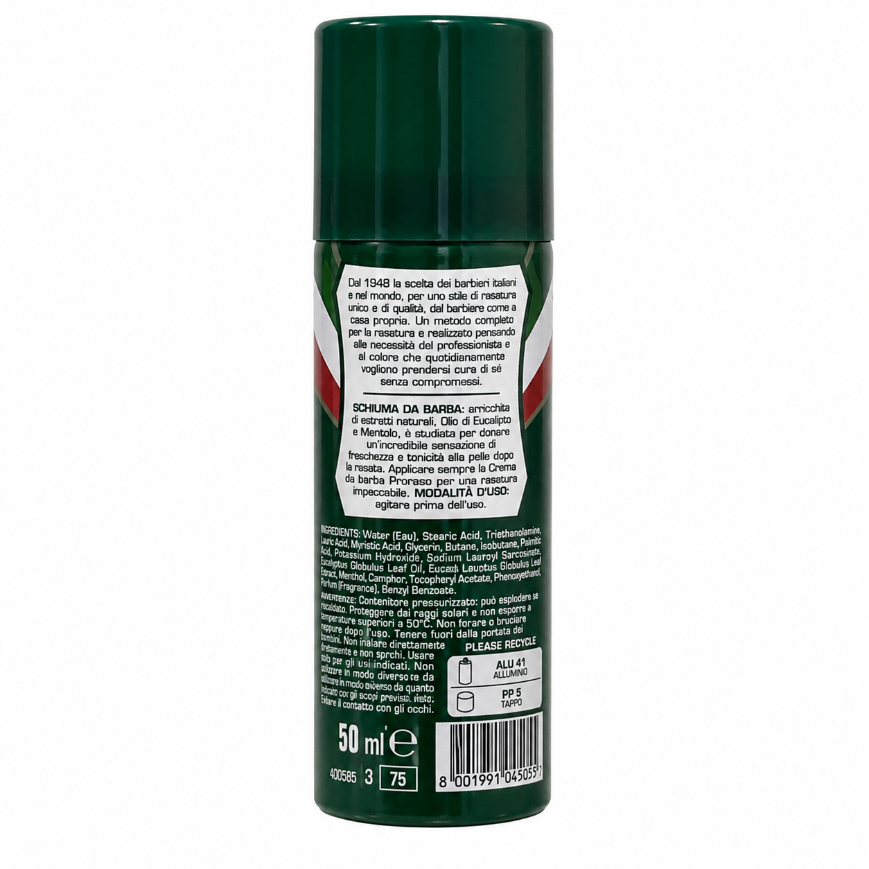 Proraso Eucalyptos & Mentol Refresh Travel Shaving Foam 50ml Rear Bottle 
